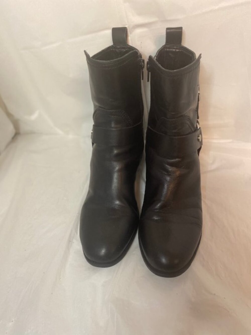 Marc Fisher Dalary Black Leather Harness Moto Boots Women's Size 8.5M